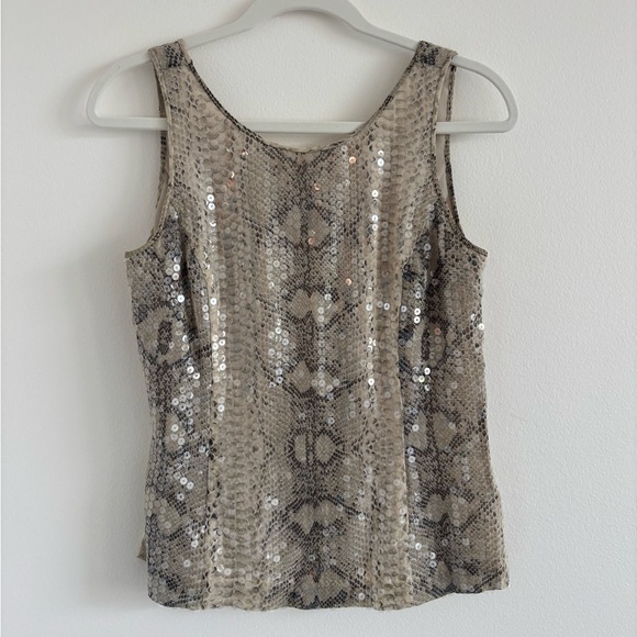 BASIX II Snake Skin Pattern Top. Sequins Hand Sewn. 100% Silk. Fully Lined. - Picture 1 of 4
